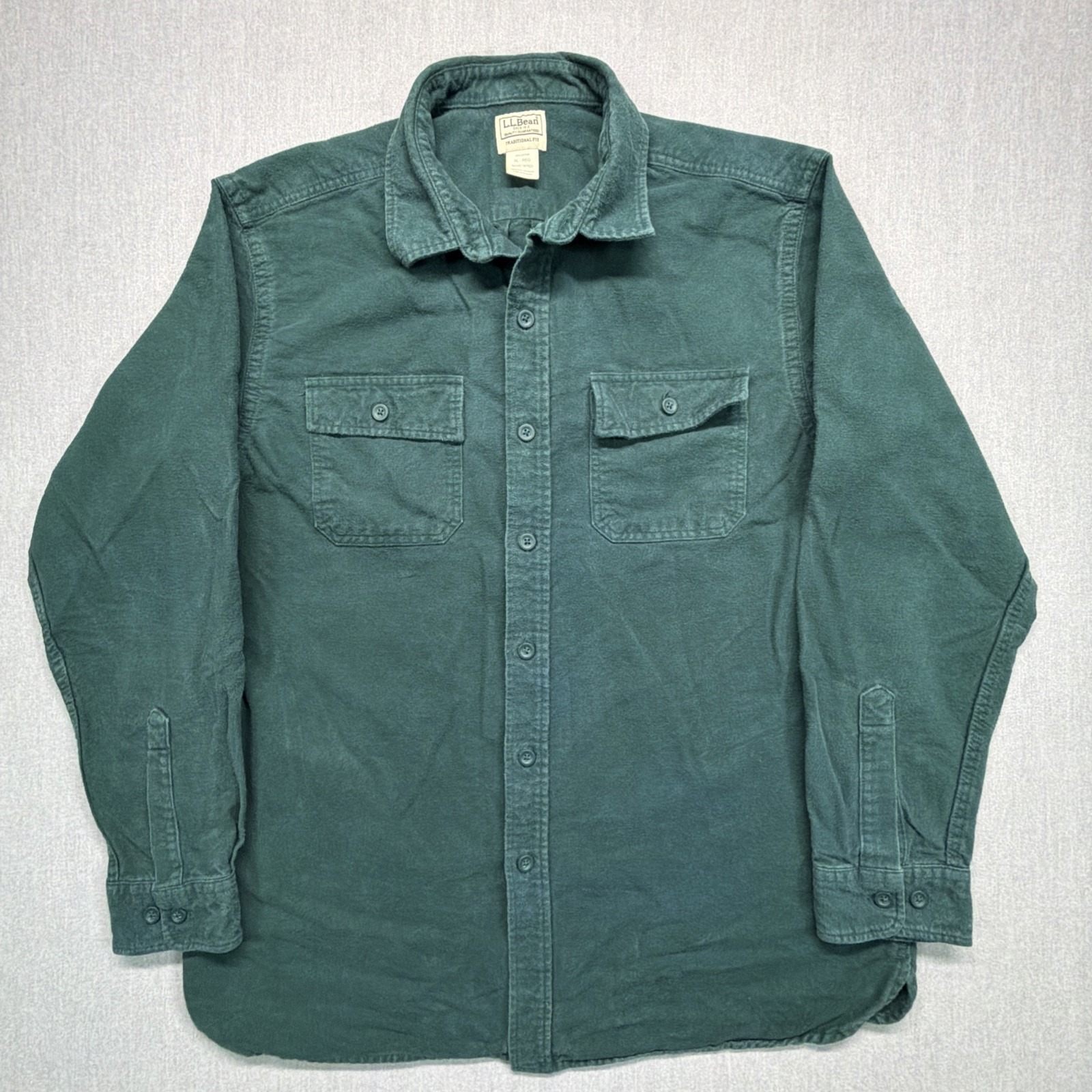 Ll Bean Chamois Cloth Shirt Men's Size Xl Forest Green 100% Cotton 187923